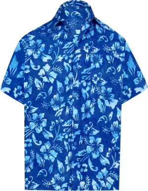 LA LEELA Men's Wear Summer Everyday Essentials Holiday Casual  Shirt 100% NATURAL COTTON  Floral Printed Hawaiian shirt Royal Blue