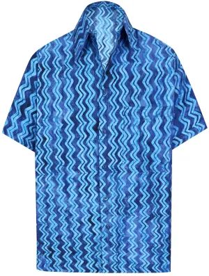LA LEELA Men's Wear Summer Everyday Essentials Holiday Casual  Shirt 100% NATURAL COTTON  Hand Printed Royal Blue Hawaiian shirt
