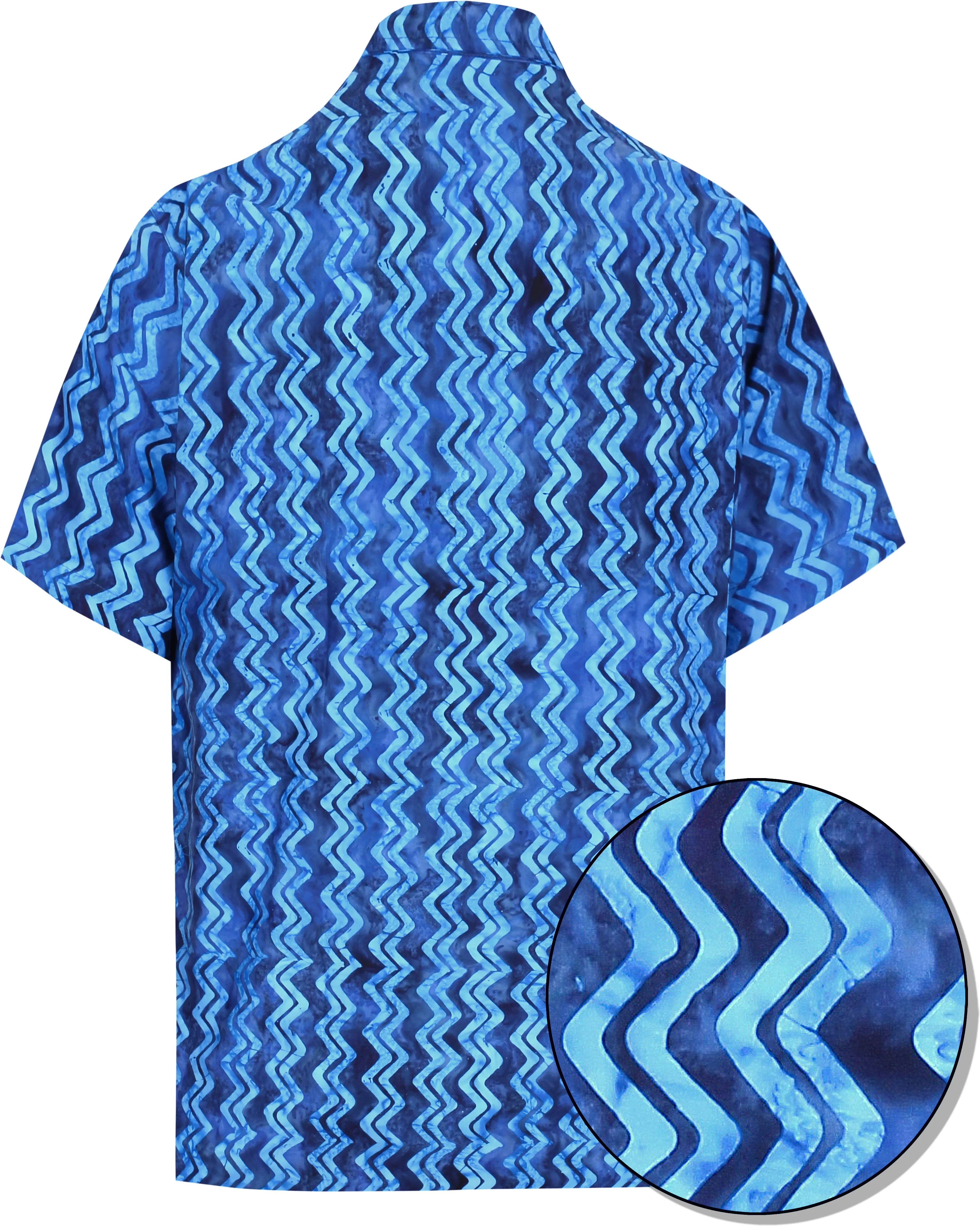 LA LEELA Men's Wear Summer Everyday Essentials Holiday Casual  Shirt 100% NATURAL COTTON  Hand Printed Royal Blue Hawaiian shirt
