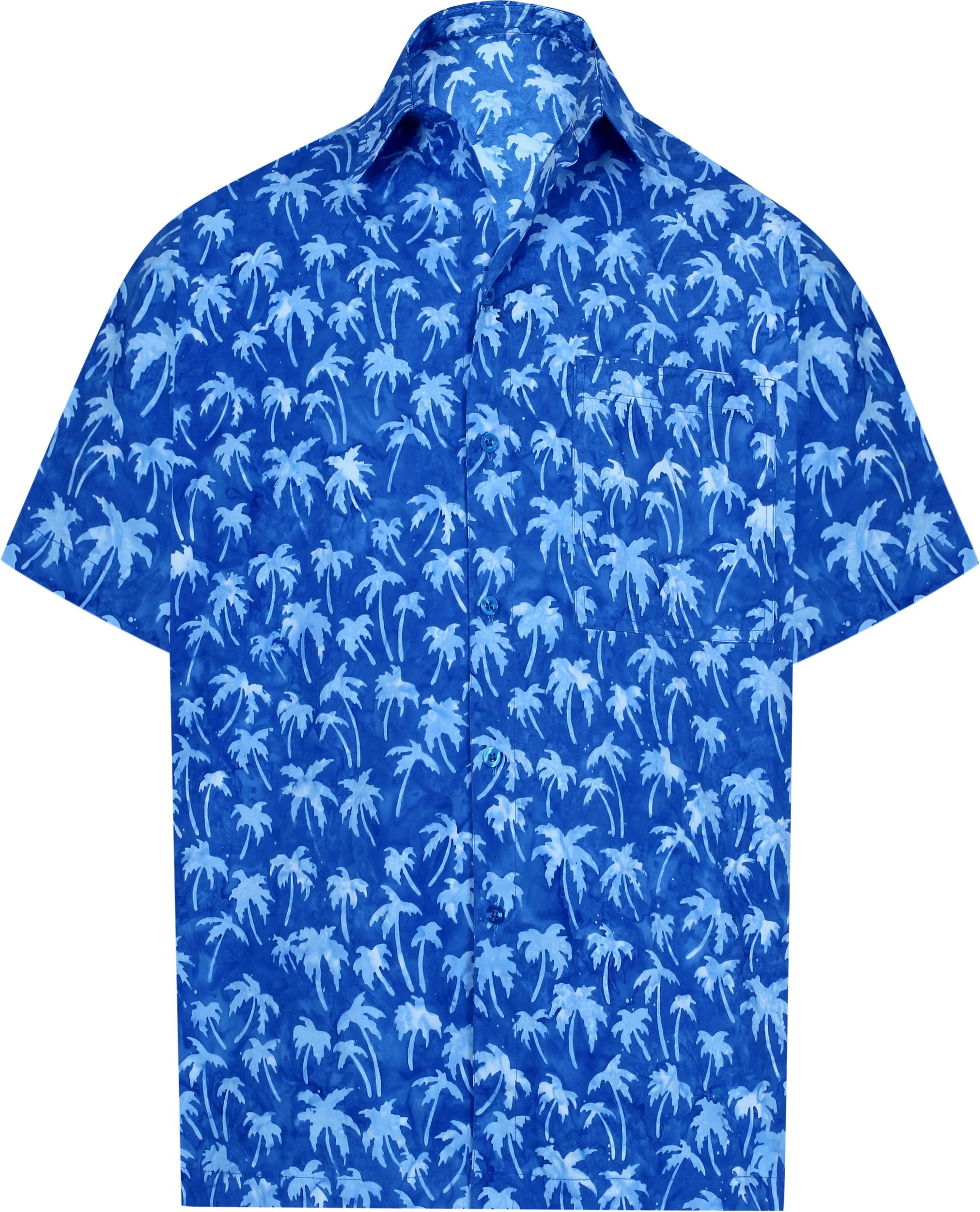 LA LEELA Men's Wear Summer Everyday Essentials Holiday Casual  Shirt 100% NATURAL COTTON  Palm tree hand Printed Royal Blue Hawaiian shirt