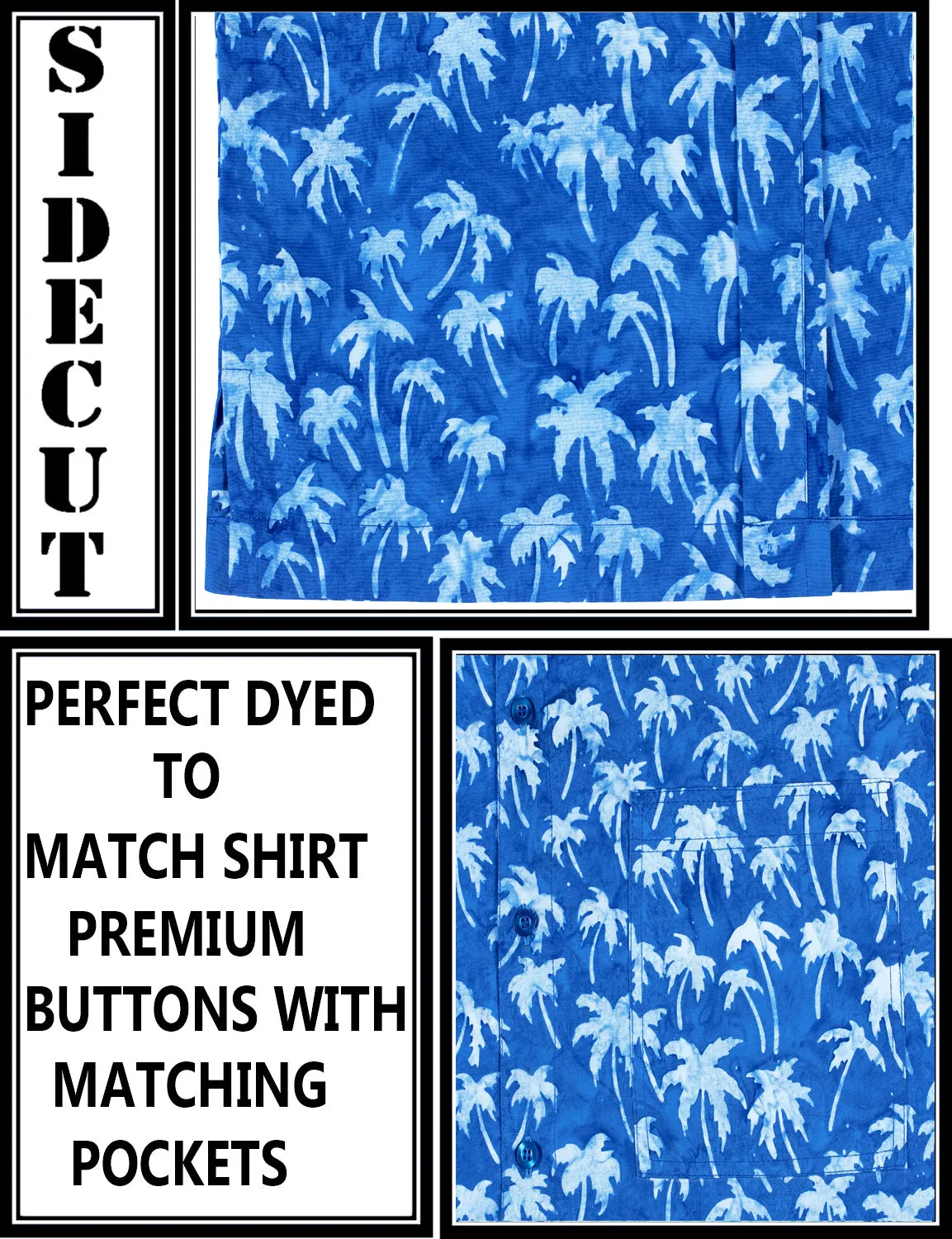 LA LEELA Men's Wear Summer Everyday Essentials Holiday Casual  Shirt 100% NATURAL COTTON  Palm tree hand Printed Royal Blue Hawaiian shirt