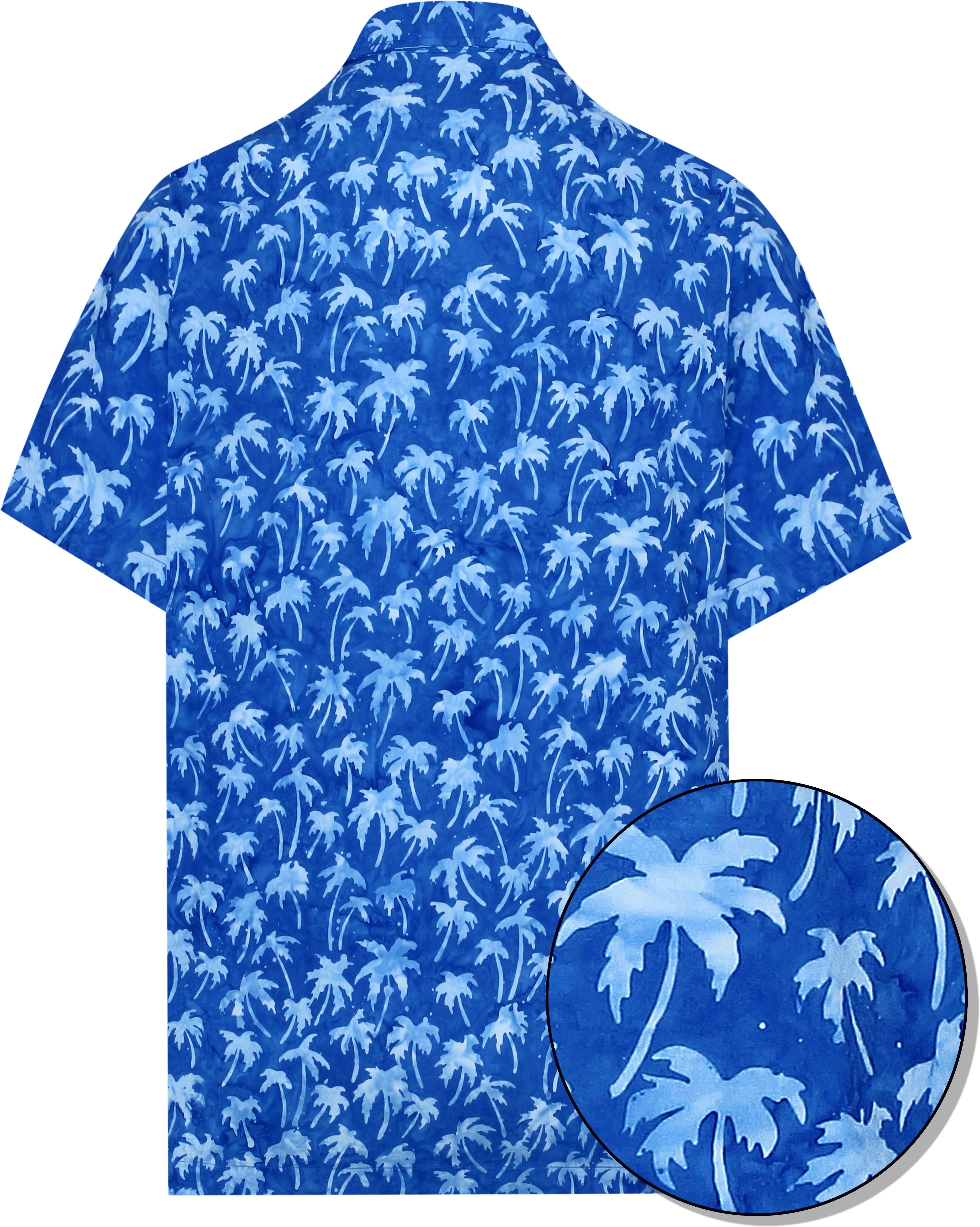 LA LEELA Men's Wear Summer Everyday Essentials Holiday Casual  Shirt 100% NATURAL COTTON  Palm tree hand Printed Royal Blue Hawaiian shirt