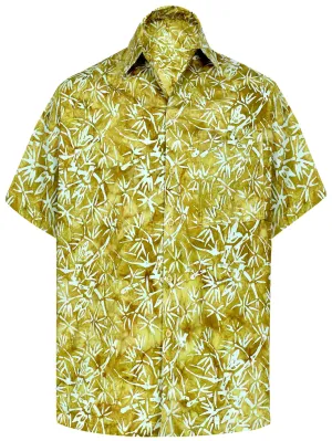 LA LEELA Men's Wear Summer Everyday Essentials Holiday Casual  Shirt 100% NATURAL COTTON  Palm Tree Printed Brown Hawaiian shirt