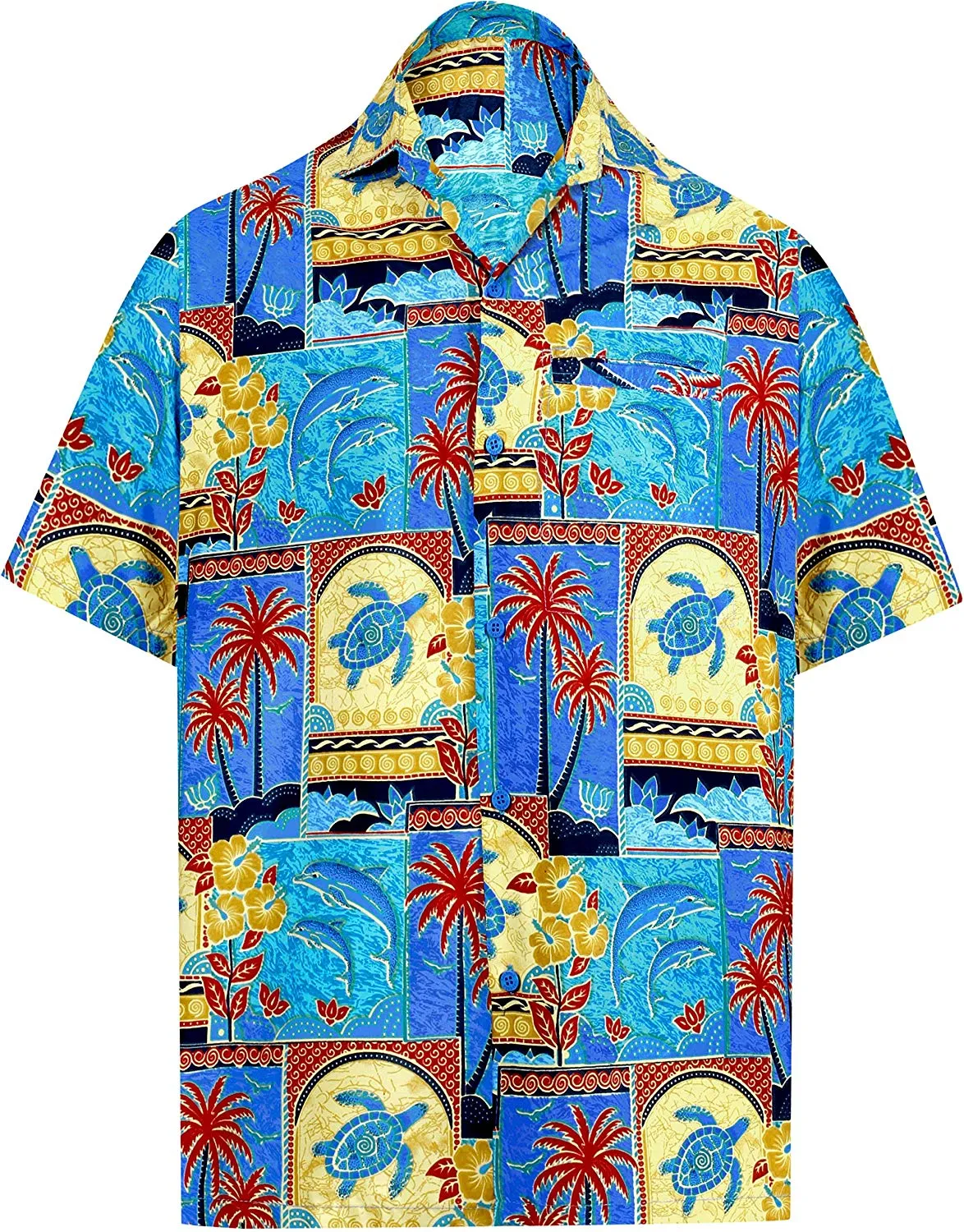 LA LEELA Shirt Casual Button Down Short Sleeve Beach Shirt Men Aloha Pocket 209