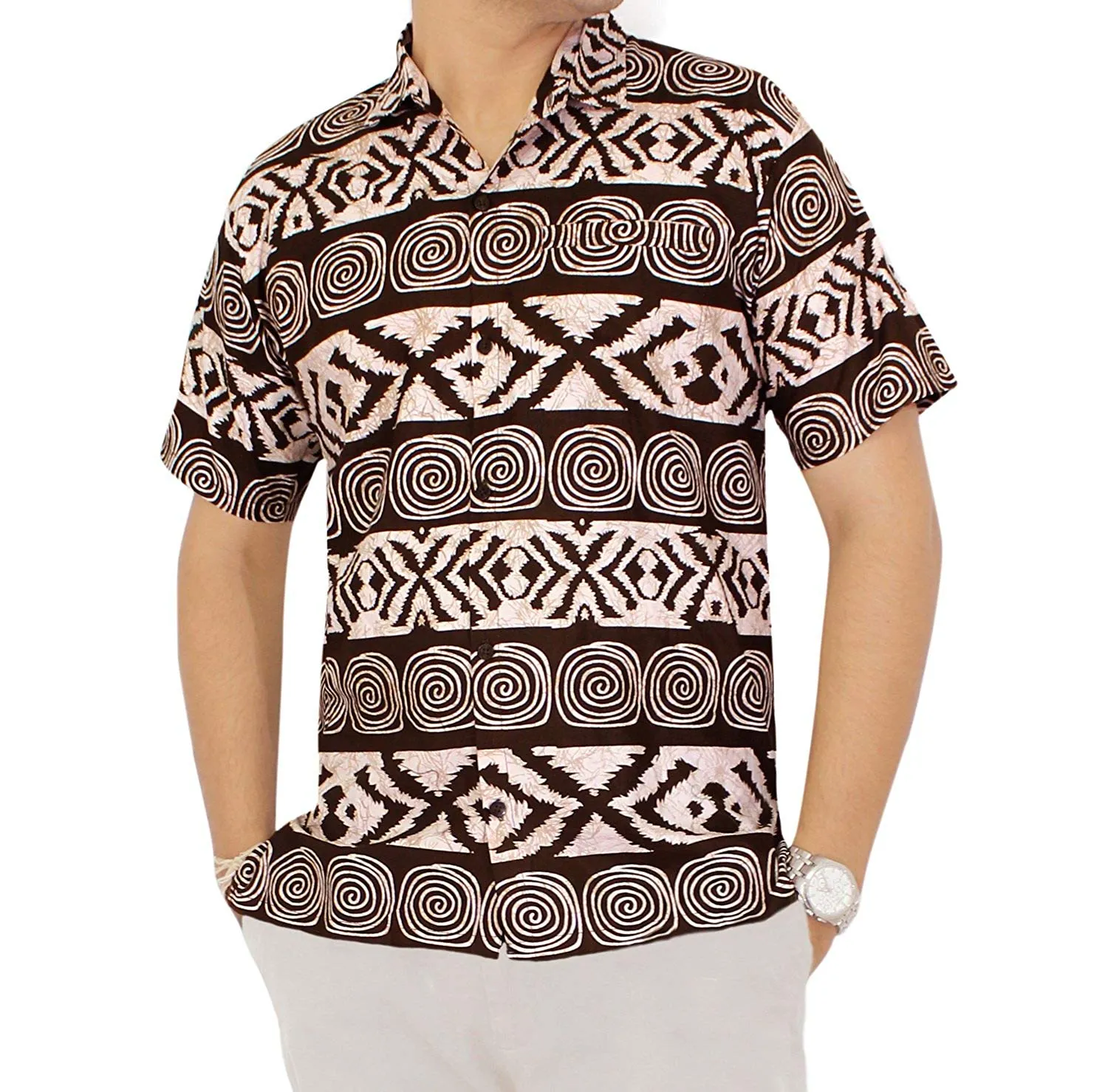 LA LEELA Shirt Casual Button Down Short Sleeve Beach Shirt Men Aloha Pocket 51