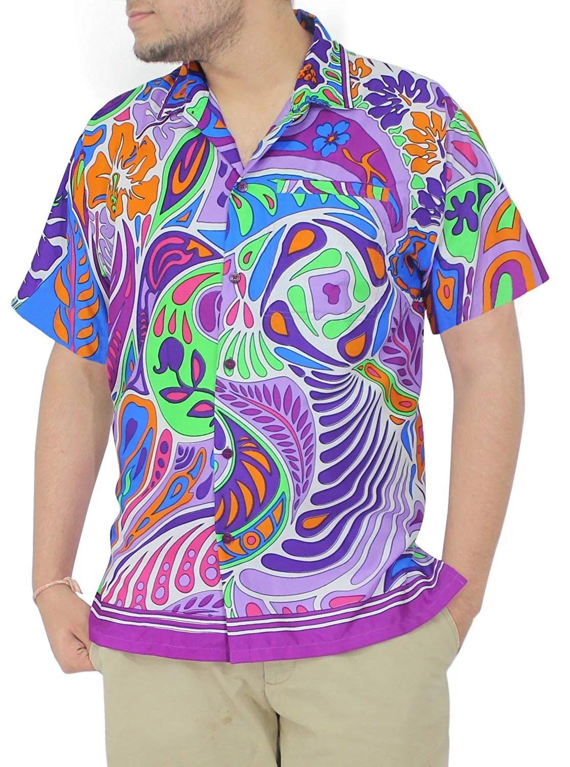 LA LEELA Shirt Casual Button Down Short Sleeve Beach Shirt Men Aloha Pocket 66