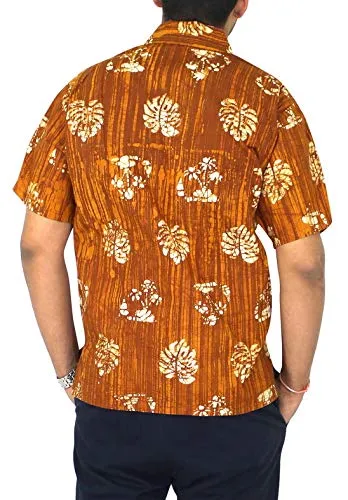 LA LEELA Shirt Casual Button Down Short Sleeve Beach Shirt Men Embroidered 8