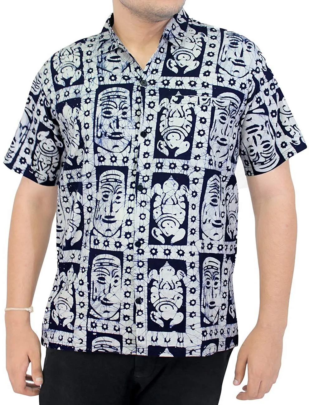 LA LEELA Shirt Casual Button Down Short Sleeve Beach Shirt Men Embroidered 8
