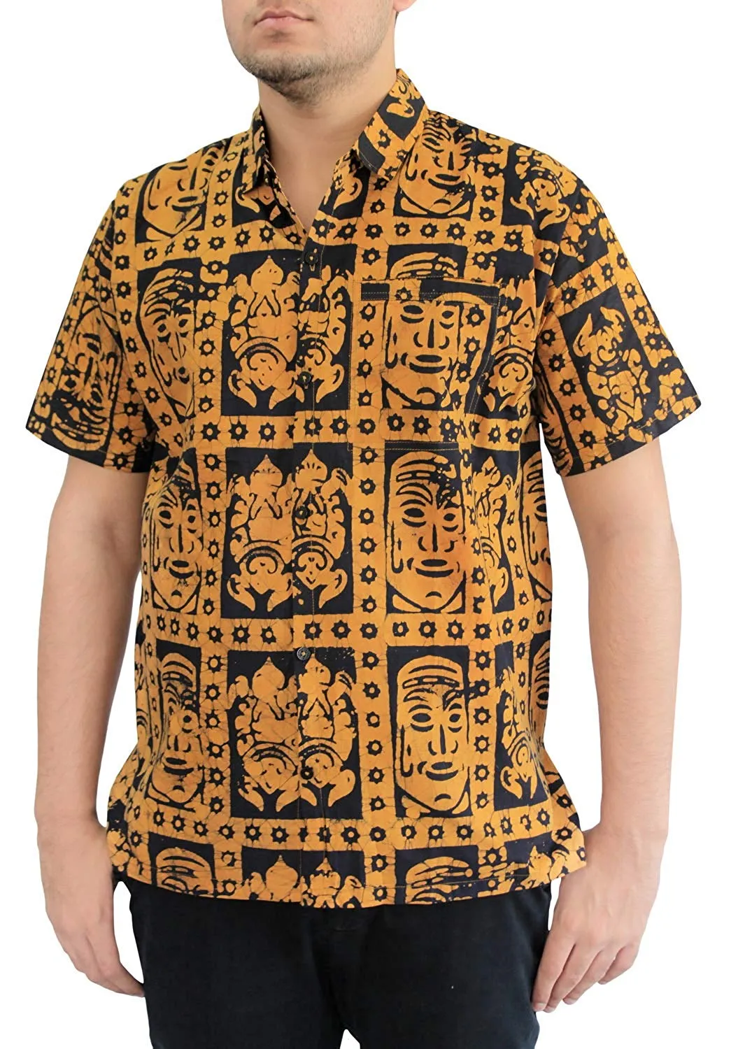 LA LEELA Shirt Casual Button Down Short Sleeve Beach Shirt Men Embroidered 8