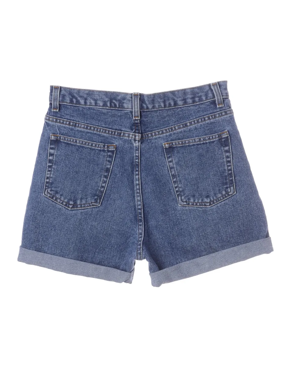 Label Roll Hem Indigo Denim Shorts