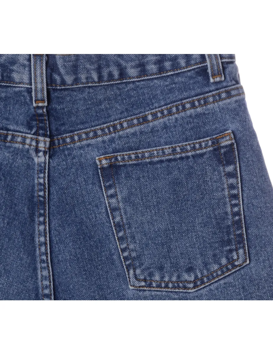 Label Roll Hem Indigo Denim Shorts