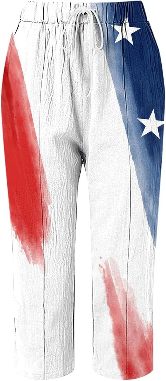 LCMTWX Wide Leg Linen Pants for Women 2025 Linen Elastic Seven Pants Beach Casual Pants Linen Capri Pants 2025 Pants with