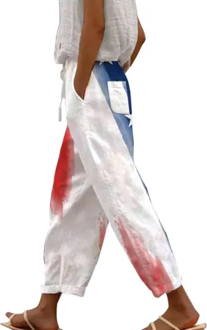 LCMTWX Wide Leg Linen Pants for Women 2025 Linen Elastic Seven Pants Beach Casual Pants Linen Capri Pants 2025 Pants with