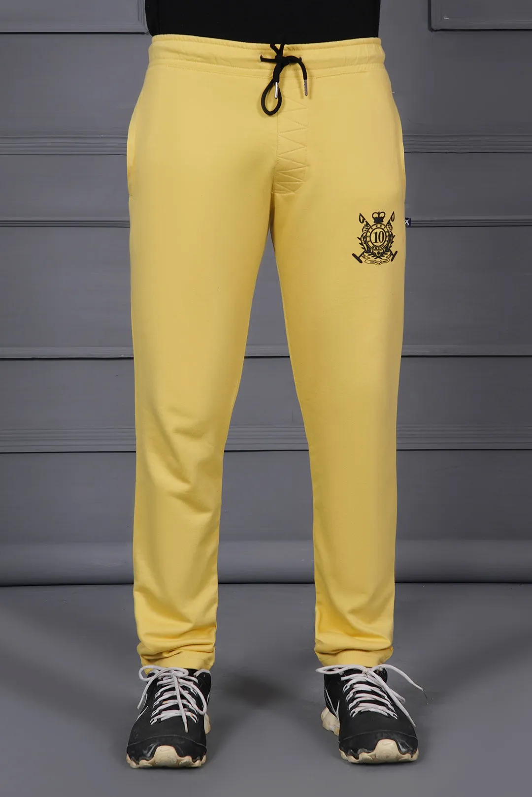 Light Mustard Soild Trouser With Black Emblem