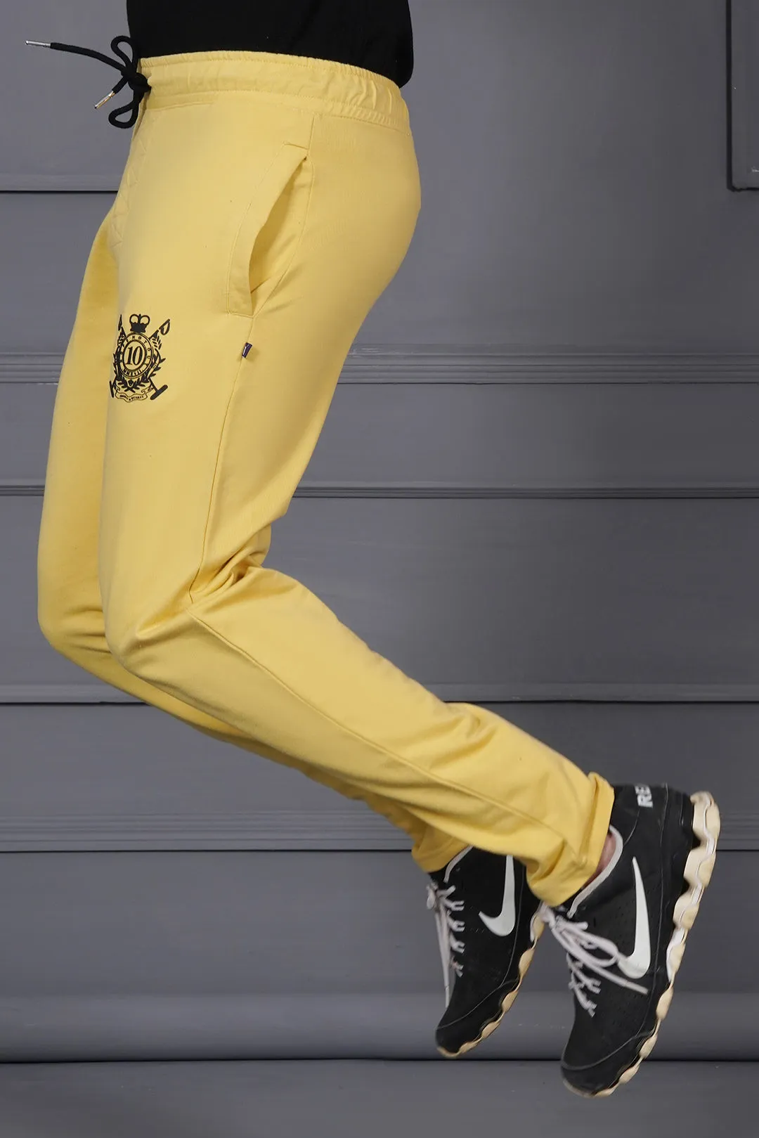 Light Mustard Soild Trouser With Black Emblem