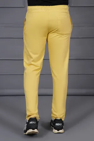 Light Mustard Soild Trouser With Black Emblem