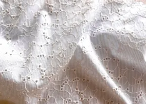 Light-Weight Pale Blue Striped Embroidered Cotton Eyelet (Made in Italy)