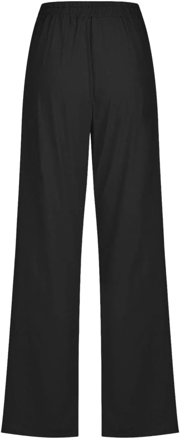 Linen Pants Women 2025 Summer Drawstring Pants Casual Loose Wide Leg Lounge Pants Trousers for Beach Travel Vacation