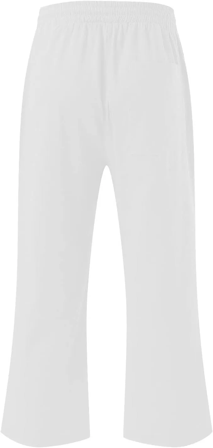 Lmdudan 2 Pcs Cotton Linen Capri Pants for Women Casual 2025 Summer Drawstring Elastic Waist Pant Wide Leg Cropped Trousers