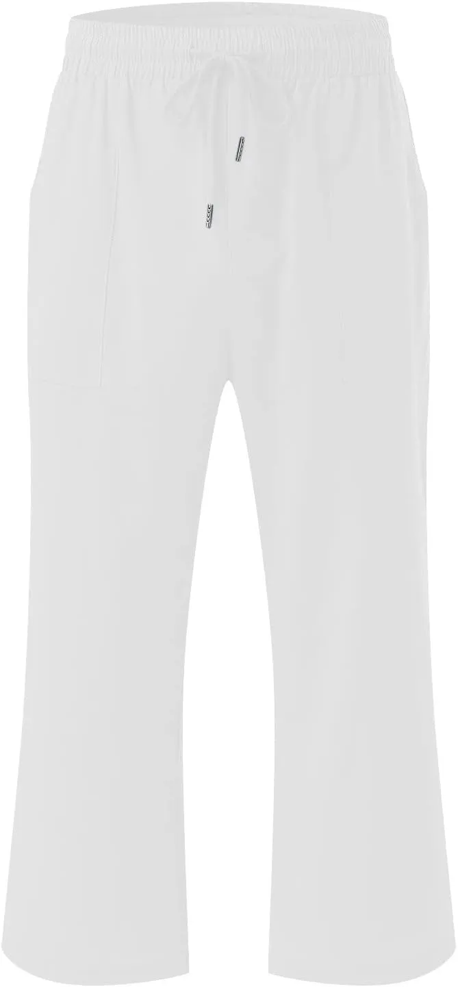 Lmdudan 2 Pcs Cotton Linen Capri Pants for Women Casual 2025 Summer Drawstring Elastic Waist Pant Wide Leg Cropped Trousers