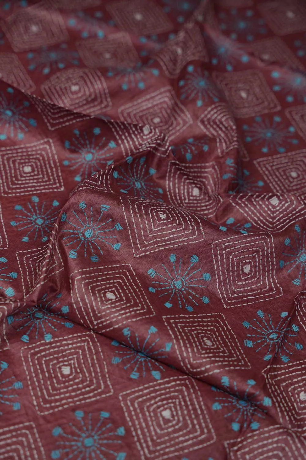 Mauve Maroon Kantha Silk Blouse