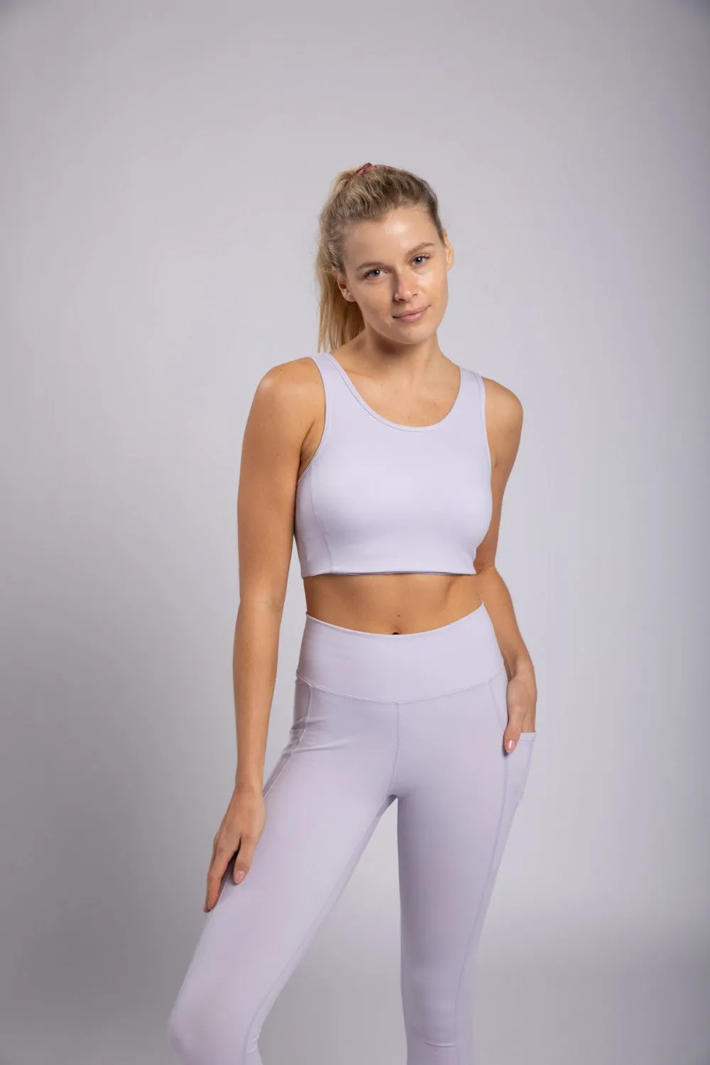 Mono B Lycra-Blend Cut-Out Back Essential Sports Bra In Purple Heather