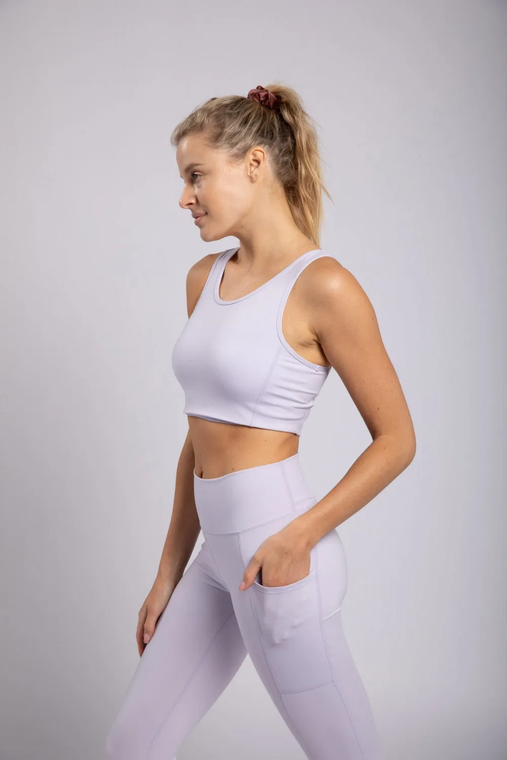 Mono B Lycra-Blend Cut-Out Back Essential Sports Bra In Purple Heather