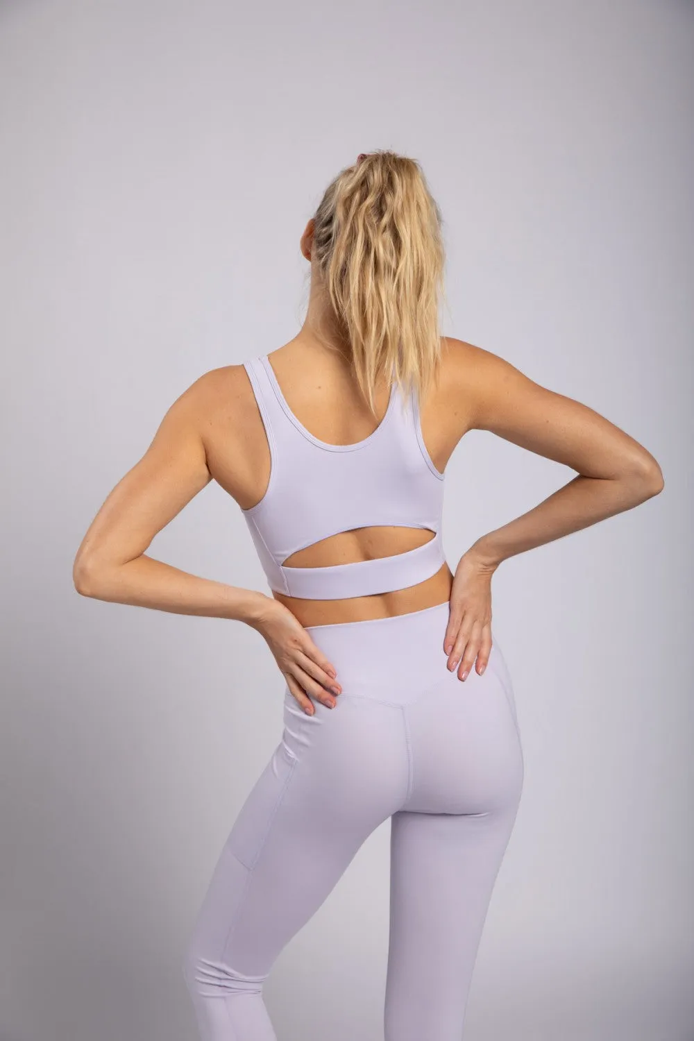 Mono B Lycra-Blend Cut-Out Back Essential Sports Bra In Purple Heather