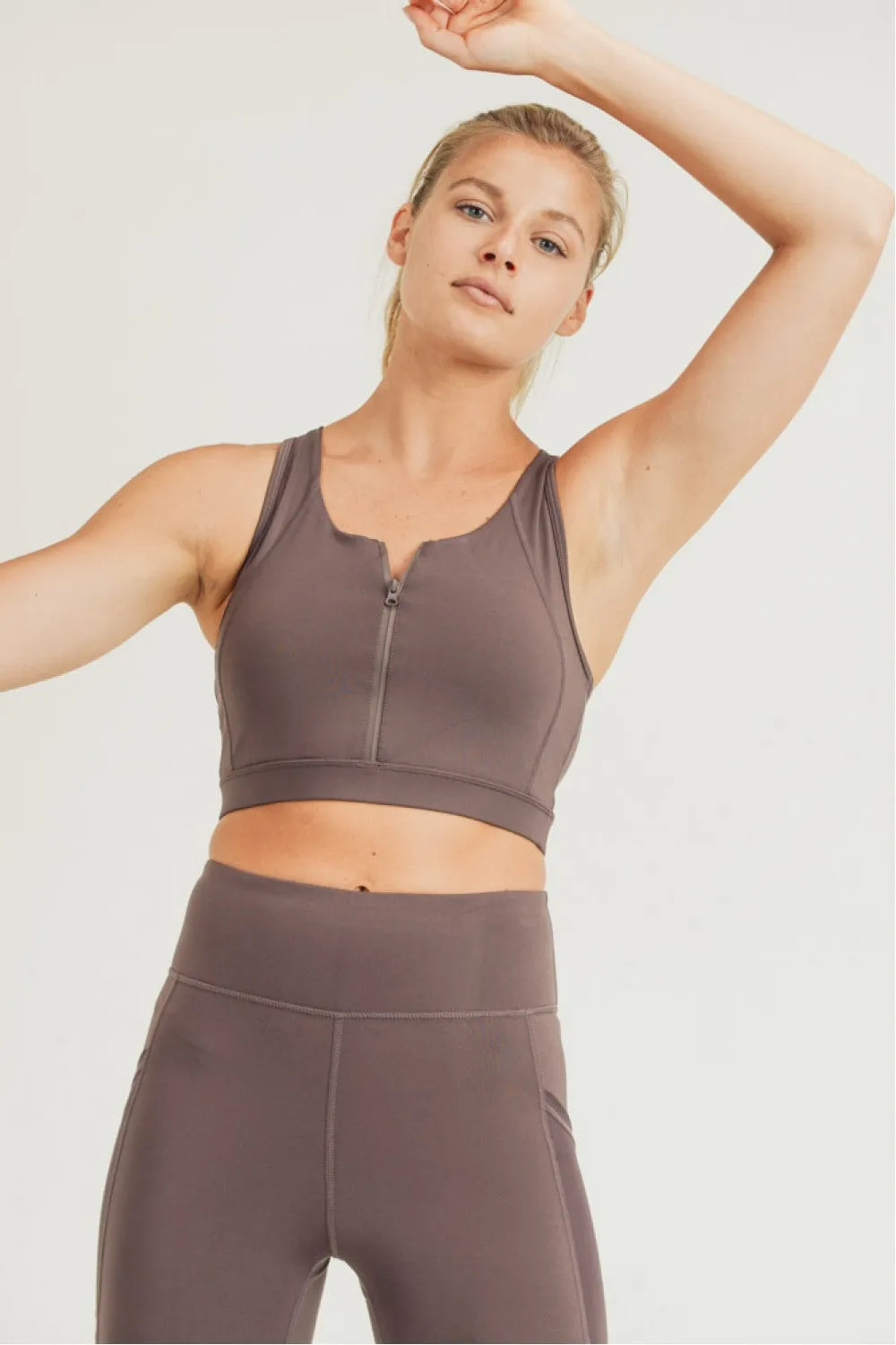 Mono B Peppercorn Zip Up Racerback Sports Bra