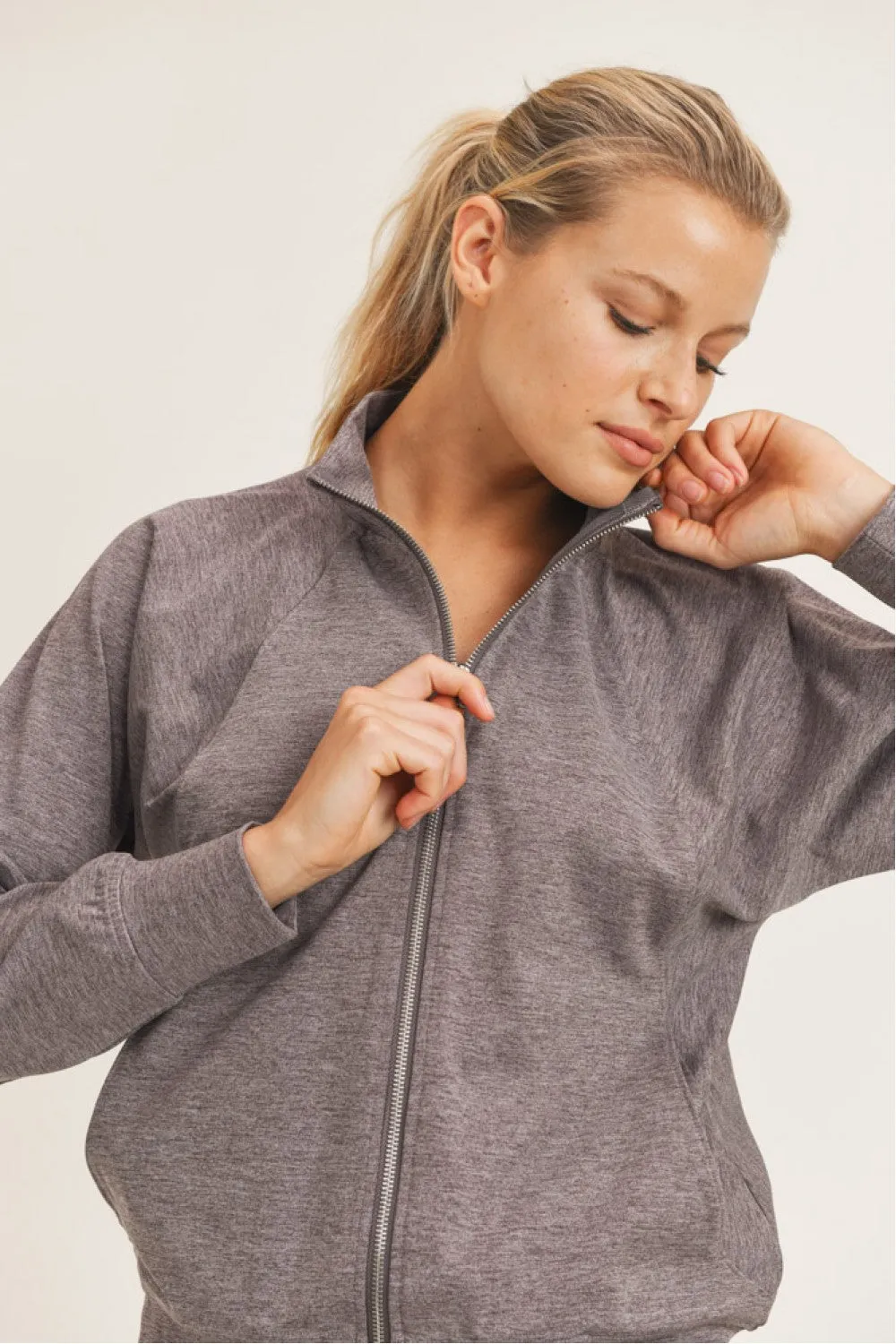 Mono B Peppercorn Zip Up Racerback Sports Bra