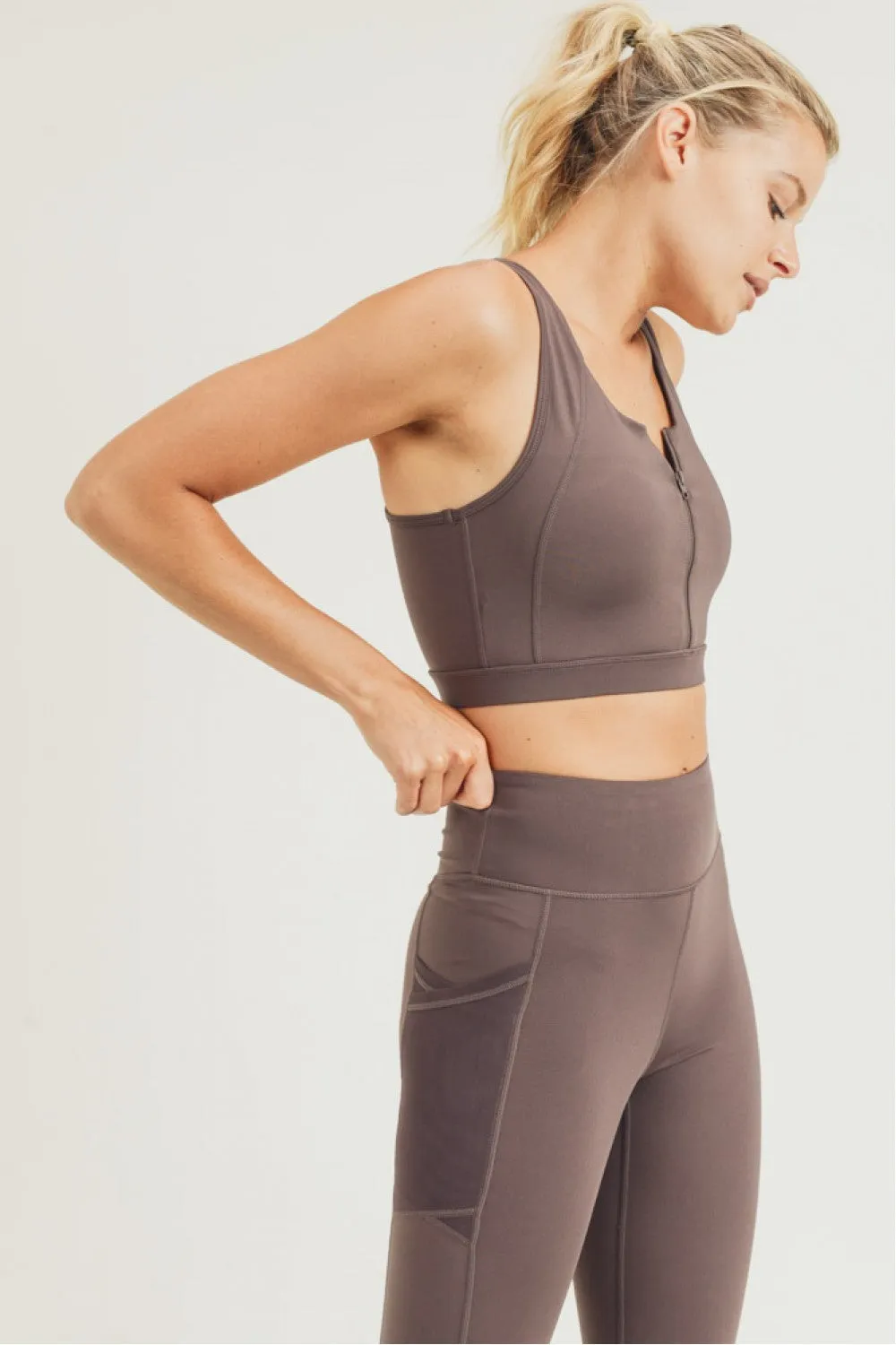 Mono B Peppercorn Zip Up Racerback Sports Bra