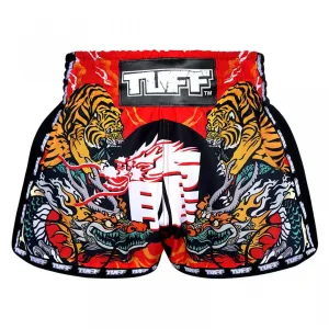 MRS204 TUFF Muay Thai Shorts Retro Style Red Chinese Dragon and Tiger