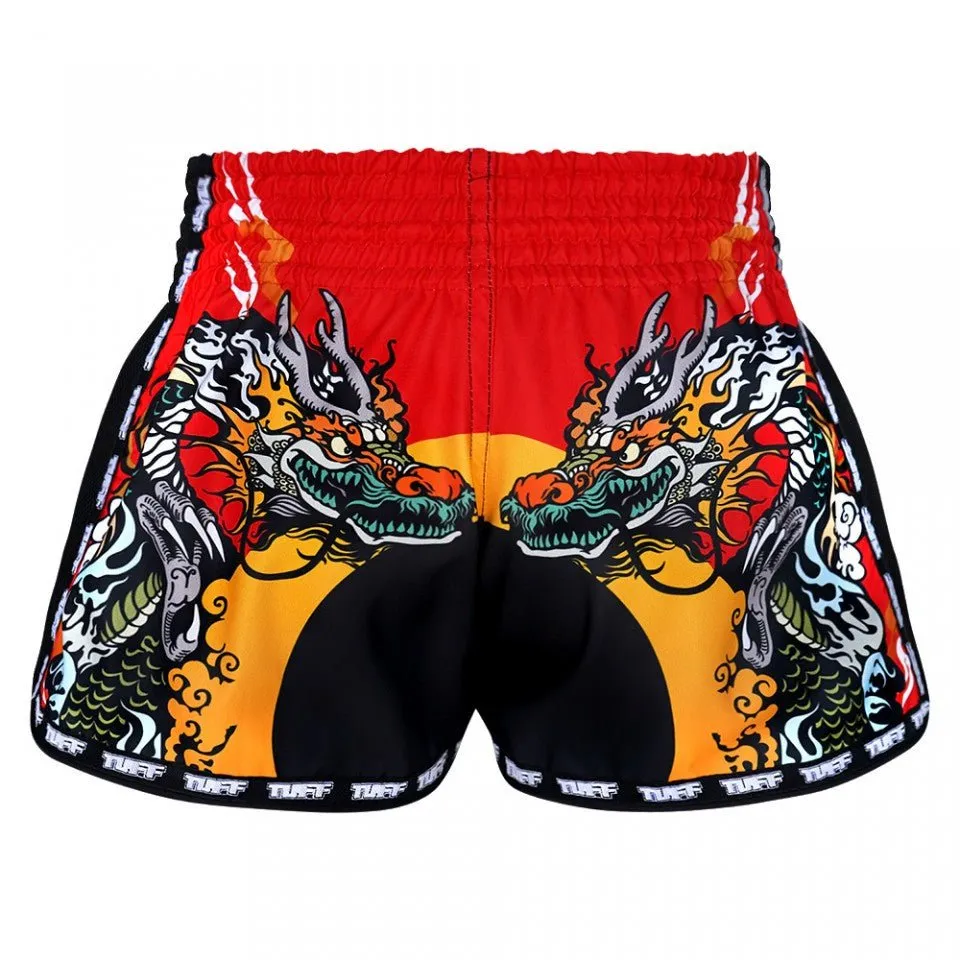 MRS204 TUFF Muay Thai Shorts Retro Style Red Chinese Dragon and Tiger