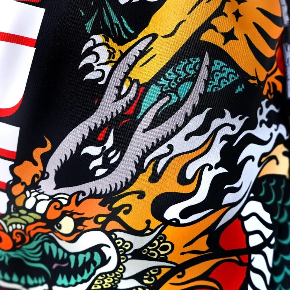 MRS204 TUFF Muay Thai Shorts Retro Style Red Chinese Dragon and Tiger
