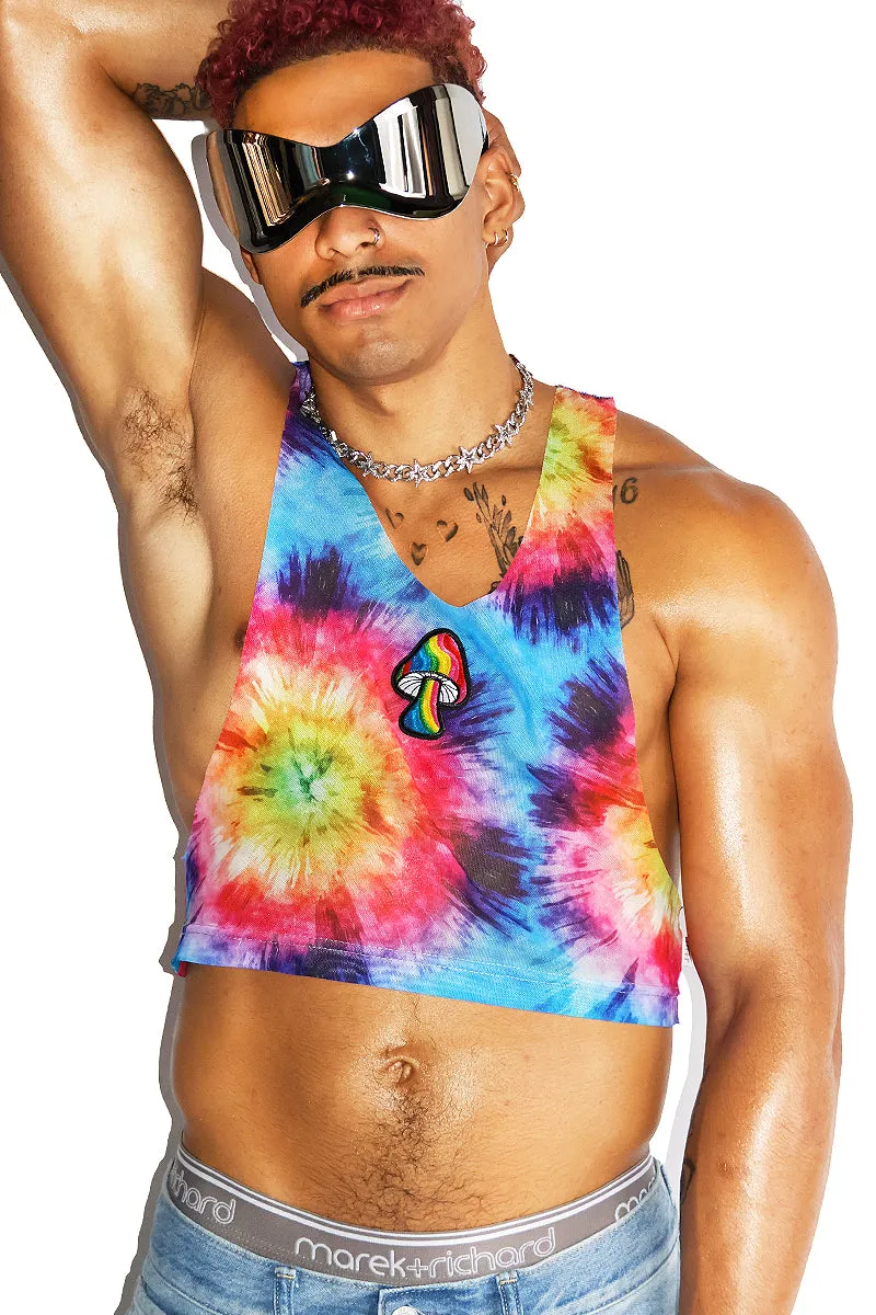 Mushroom Trip Mesh Crop Racerback Tank- Multi
