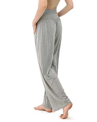 ODODOS Women's Wide Leg Palazzo Lounge Pants with Pockets Light Weight Loose Comfy Casual Pajama Pants-28 inseam, Gray Heather, Medium