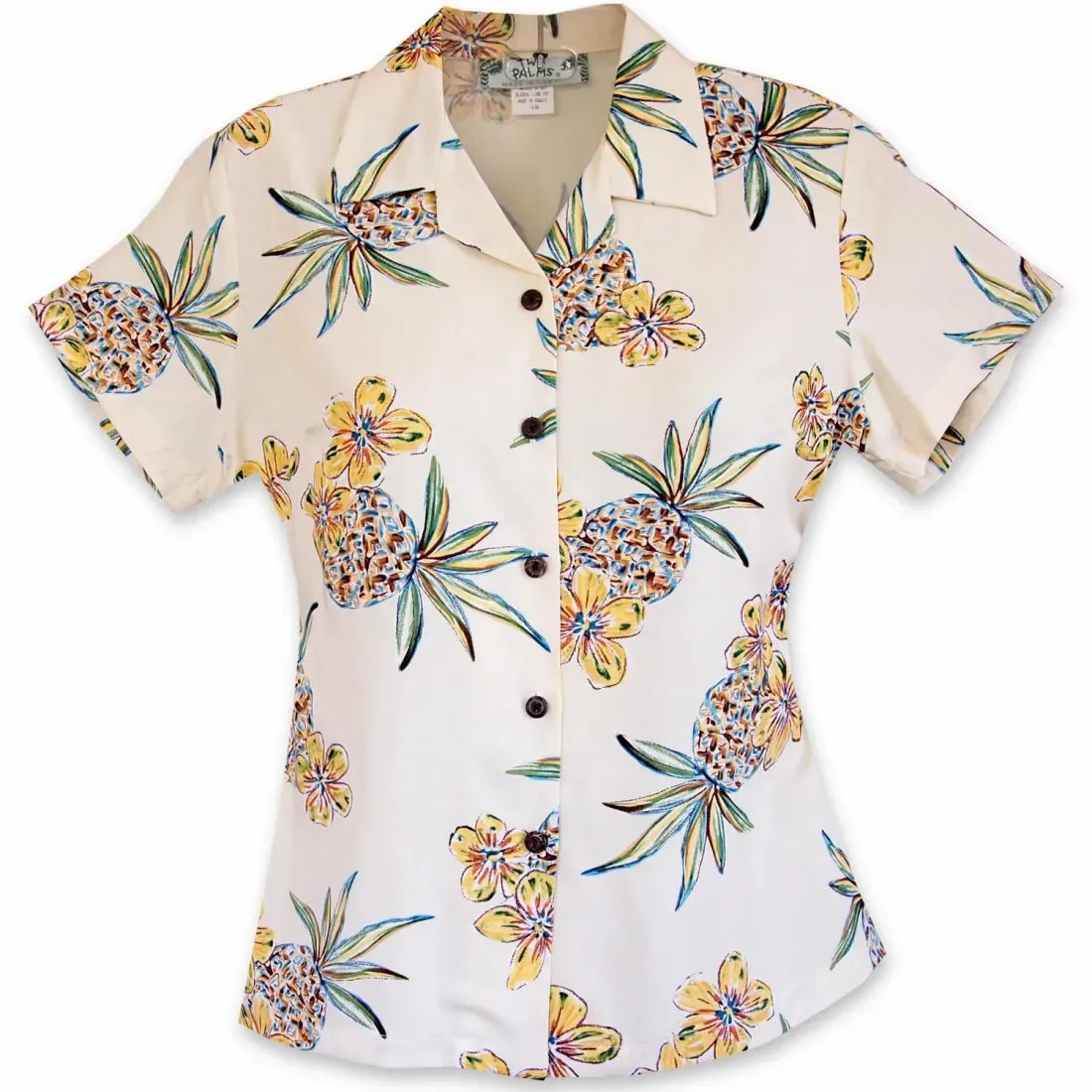 Pineapple Cream Lady's Hawaiian Rayon Blouse