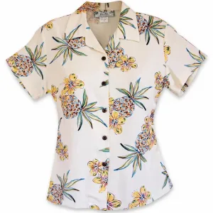 Pineapple Cream Lady's Hawaiian Rayon Blouse
