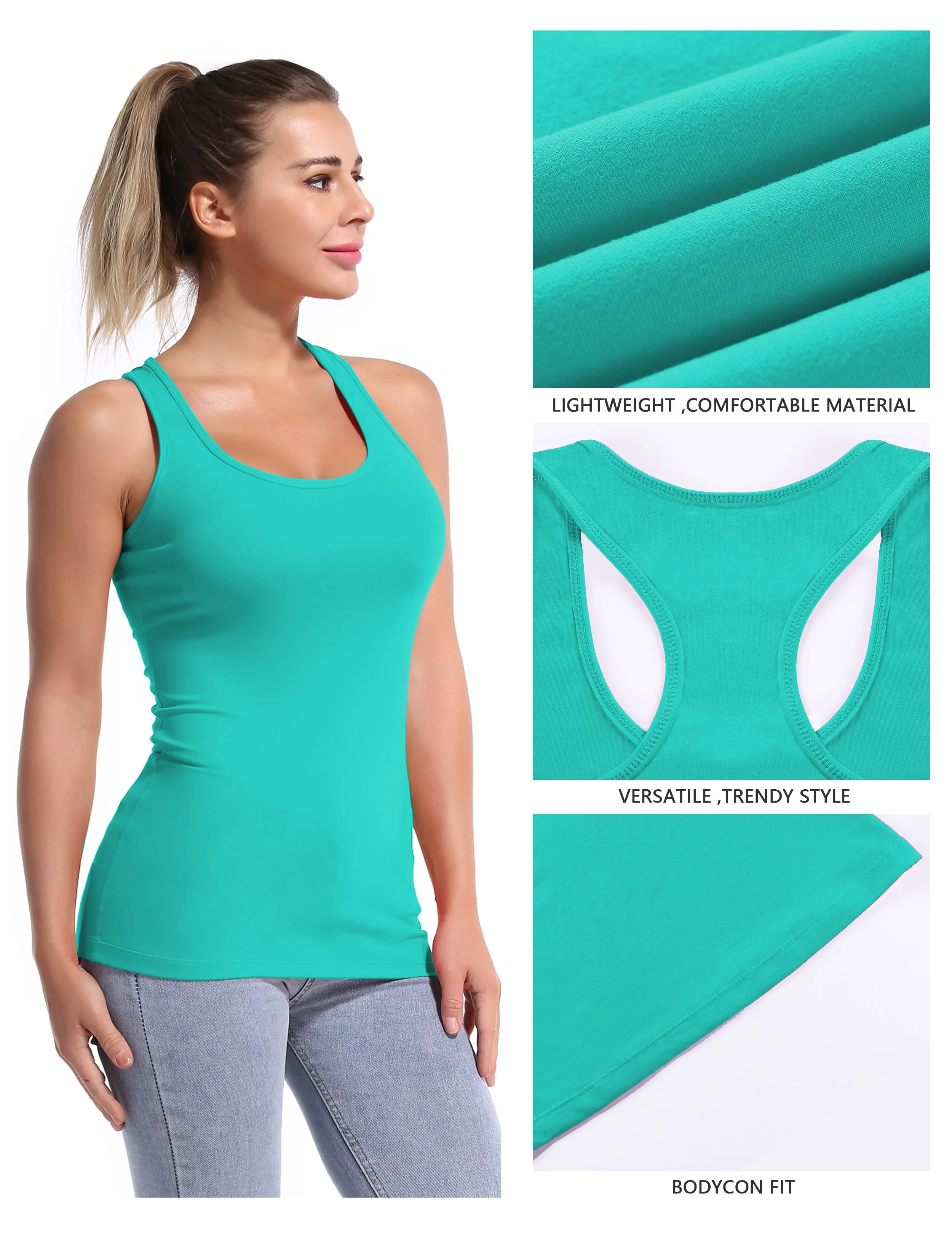 Racerback Athletic Tank Tops cyan_Plus Size