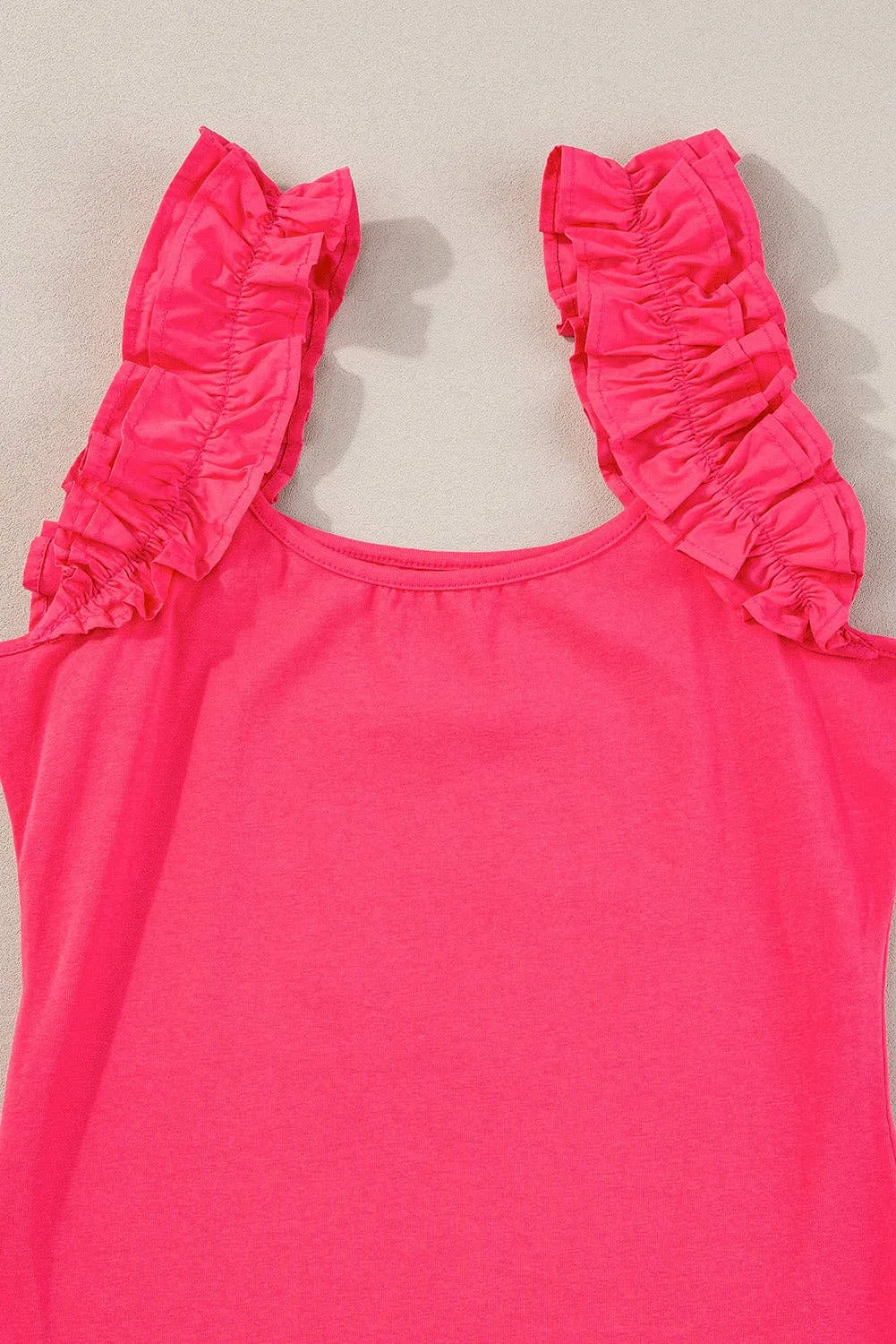 Ruffled Straps Slim Tank Top - Strawberry Pink