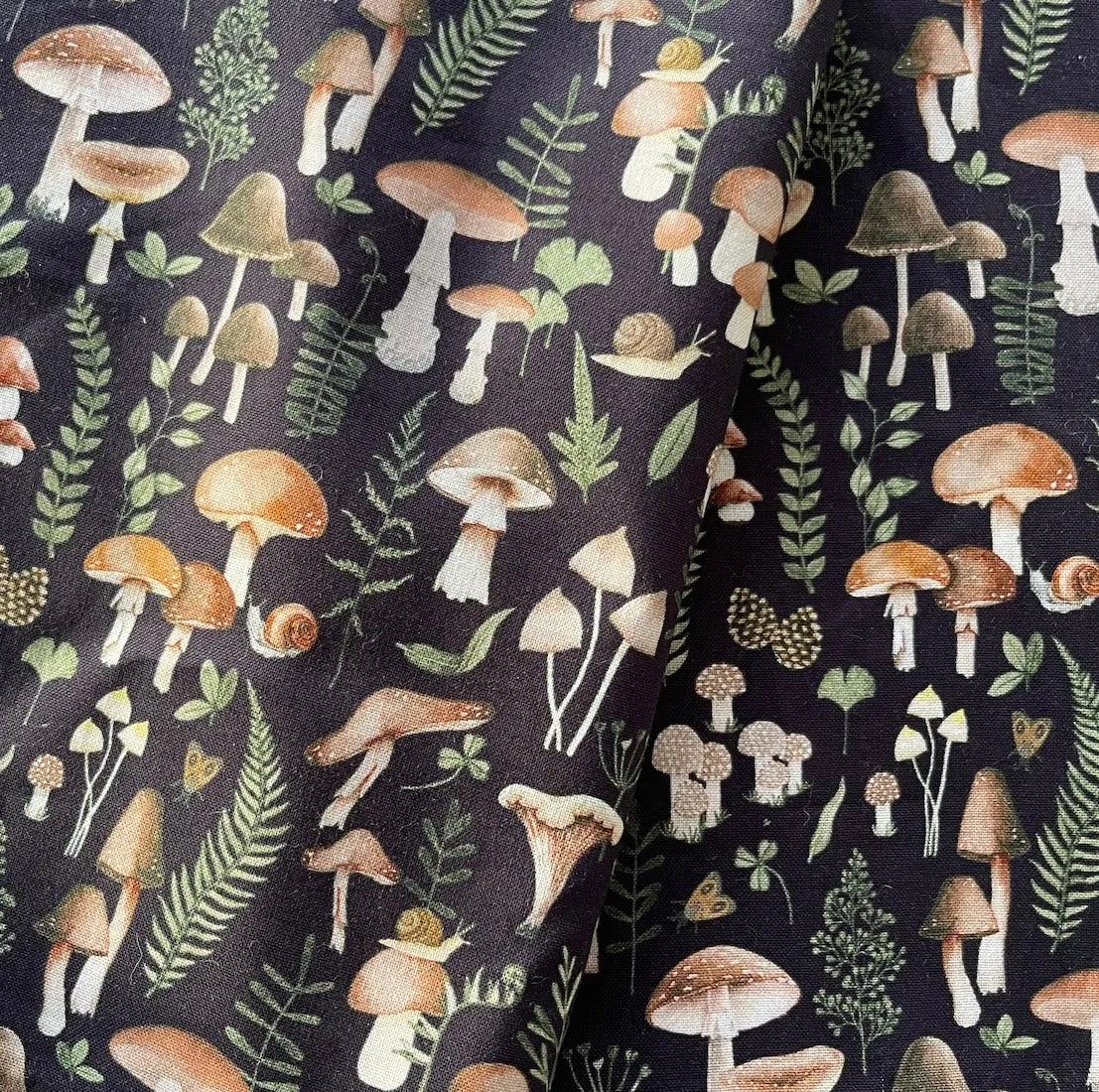 Shitake Happens Black Quilting Cotton (Made in Korea)