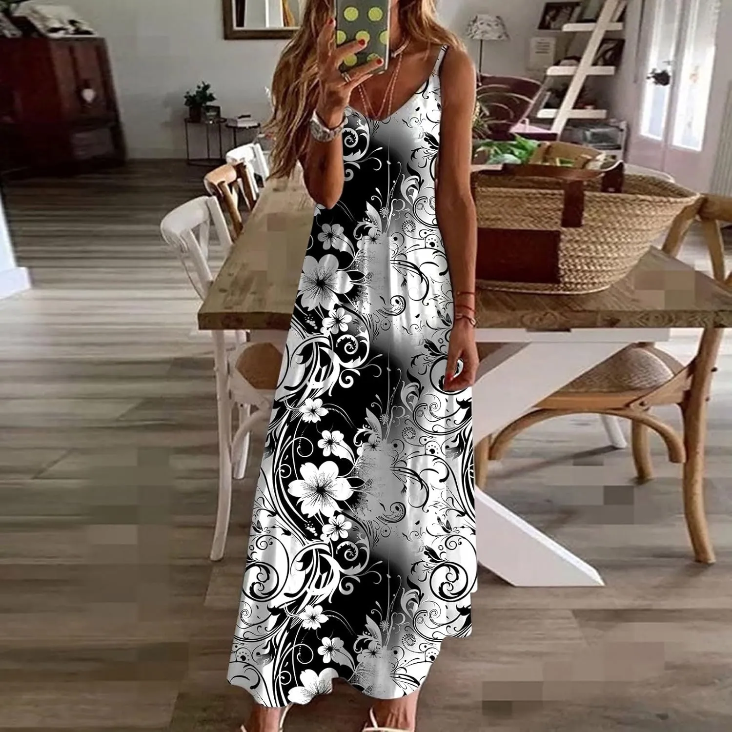 Sleeveless Floral Print Maxi Dress for Women Casual Summer Tank Dresses Beach Vacation Flowy Bohemian Trendy Sundress