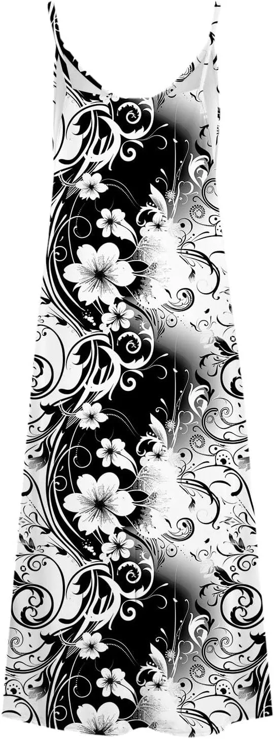 Sleeveless Floral Print Maxi Dress for Women Casual Summer Tank Dresses Beach Vacation Flowy Bohemian Trendy Sundress