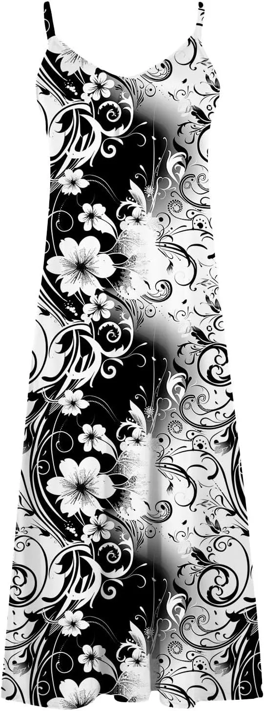 Sleeveless Floral Print Maxi Dress for Women Casual Summer Tank Dresses Beach Vacation Flowy Bohemian Trendy Sundress