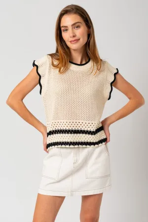 Tallulah  Round Neck Ruffle Sleeveless Color Contrast Top