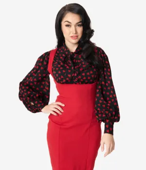 Unique Vintage Black & Red Heart Print Gwen Blouse
