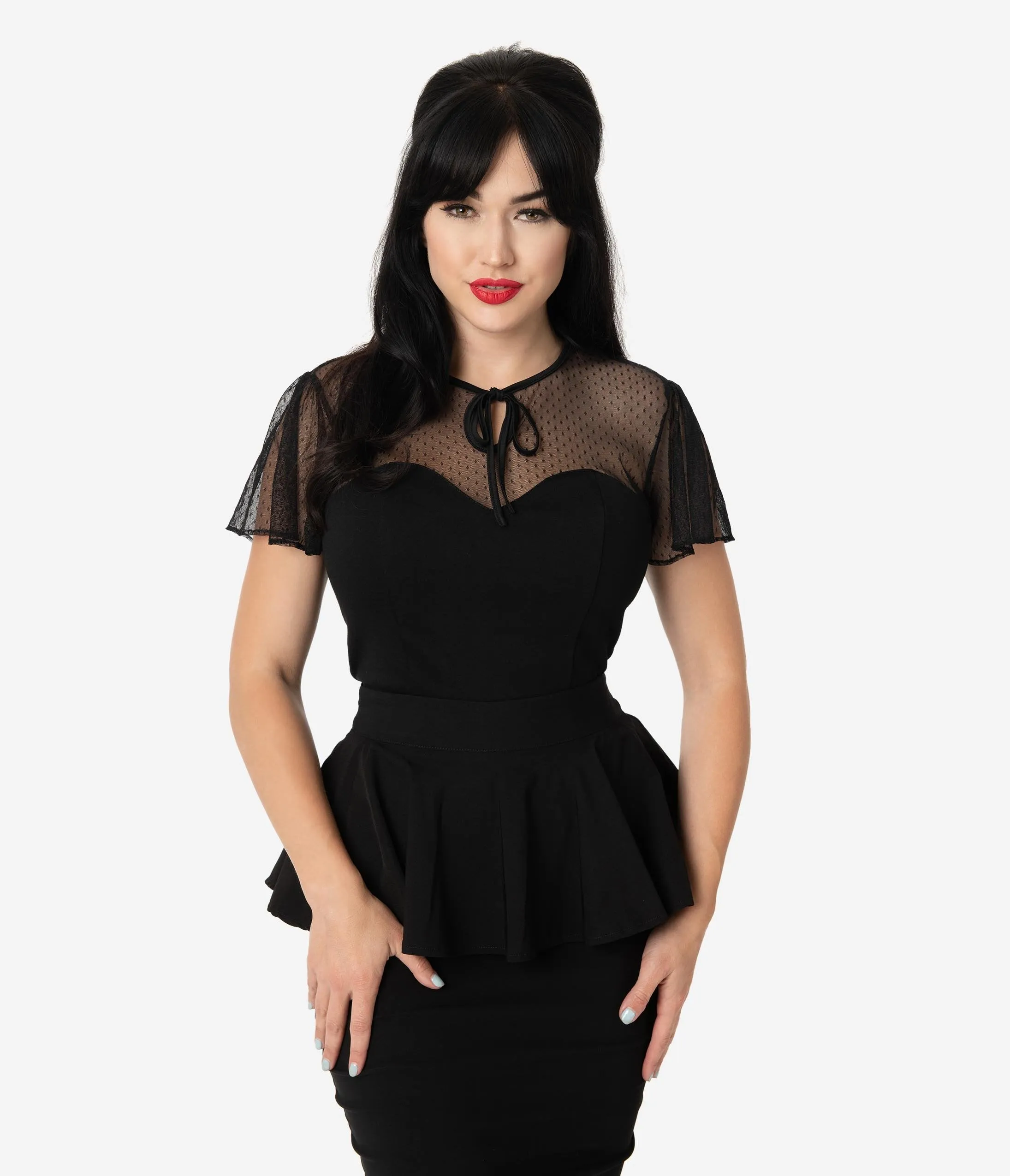 Unique Vintage Black Swiss Dot Mesh Clara Top