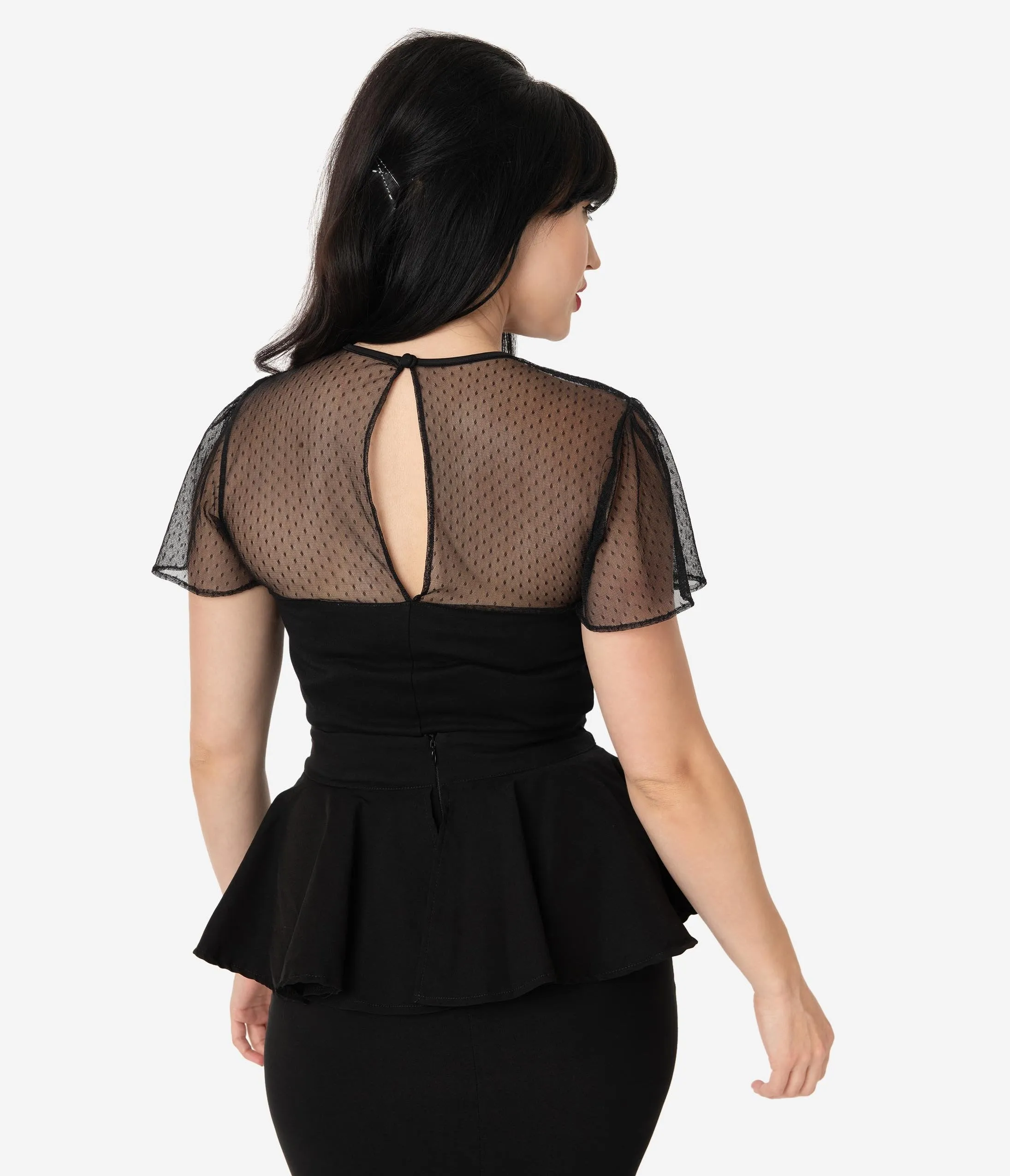 Unique Vintage Black Swiss Dot Mesh Clara Top
