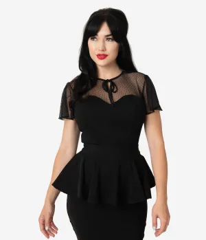 Unique Vintage Black Swiss Dot Mesh Clara Top