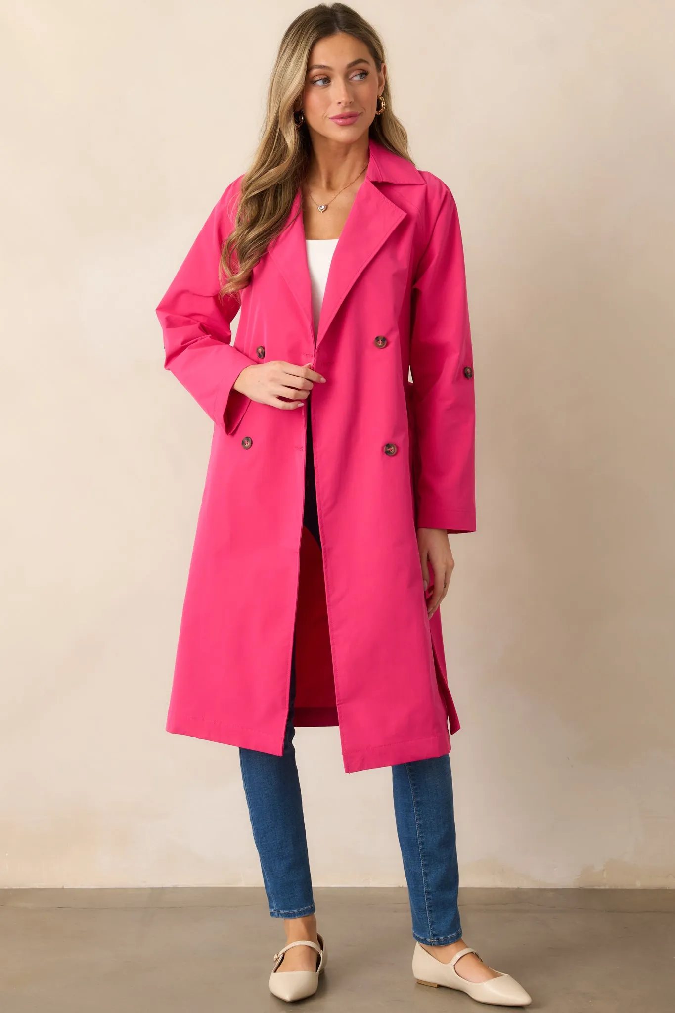 Walk It Out Magenta Trench Coat